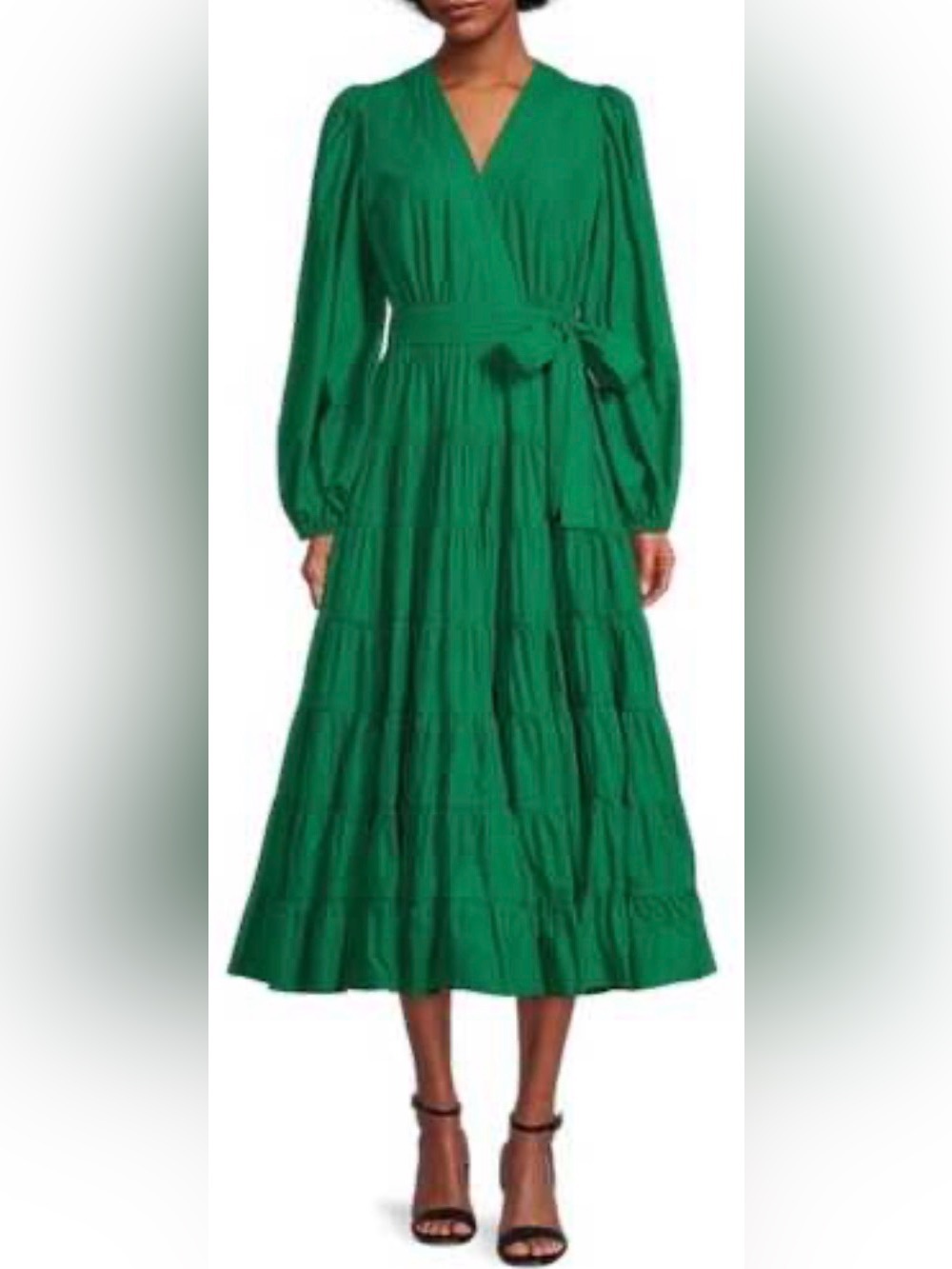 Gibson Latimer Kelly Green Cotton Poplin V-Neck Wrap Midi Dress, size XL